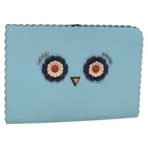 FENDI Clutch Bag Leather Light Blue Auth bs25680